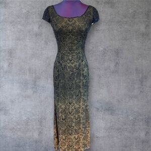 Je Matadi by Sean‎ Mehta Silk Beaded Gown Olive & Tan Ombre Size XS Women's